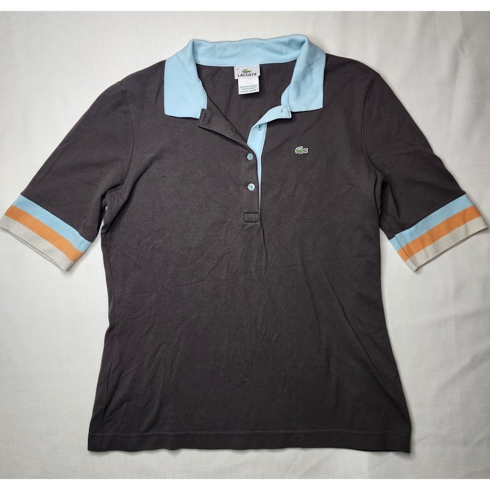 LACOSTE Men Casual Striped Blue/Brown Polo Shirt T-Shirt Size 44 Medium Preppy
